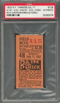 1932 New York Yankees vs Chicago White Sox Ticket Stub From 7/17/1932 (PSA)